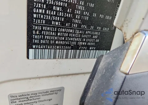 2012 Volkswagen Tiguan S from USA, damaged, VIN WVGAV7AX3CW532866